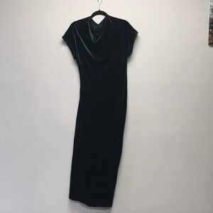 Zara Dark Green Velvet Cowl Neck Dress